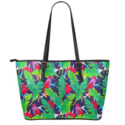 Parrot Banana Leaf Hawaii Pattern Print Leather Tote Bag