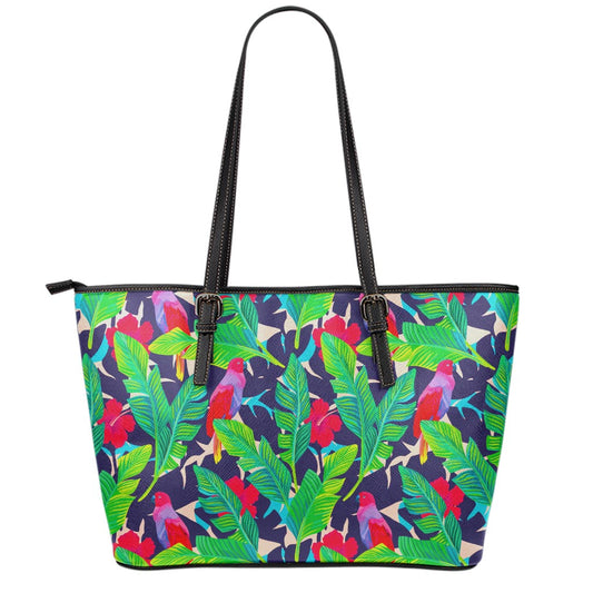 Parrot Banana Leaf Hawaii Pattern Print Leather Tote Bag