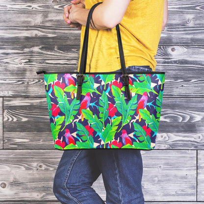 Parrot Banana Leaf Hawaii Pattern Print Leather Tote Bag