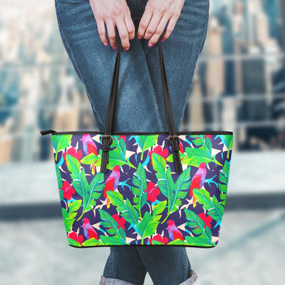 Parrot Banana Leaf Hawaii Pattern Print Leather Tote Bag