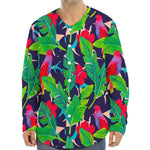 Parrot Banana Leaf Hawaii Pattern Print Long Sleeve Baseball Jersey