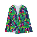 Parrot Banana Leaf Hawaii Pattern Print Long Sleeve Short Coat