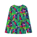 Parrot Banana Leaf Hawaii Pattern Print Long Sleeve Short Coat