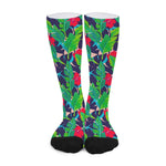 Parrot Banana Leaf Hawaii Pattern Print Long Socks