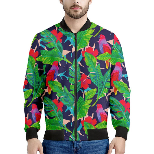 Parrot Banana Leaf Hawaii Pattern Print Men's Bomber Jacket