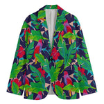 Parrot Banana Leaf Hawaii Pattern Print Men's Cotton Blazer