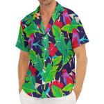 Parrot Banana Leaf Hawaii Pattern Print Men's Deep V-Neck Shirt