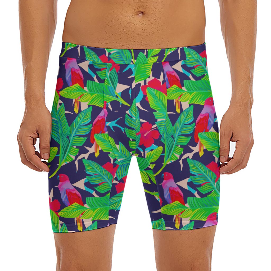 Parrot Banana Leaf Hawaii Pattern Print Men's Long Boxer Briefs