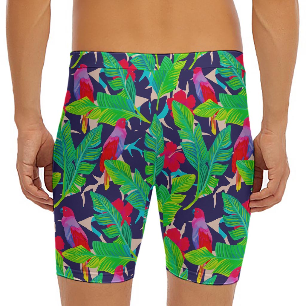 Parrot Banana Leaf Hawaii Pattern Print Men's Long Boxer Briefs