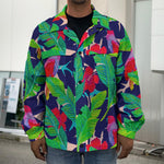 Parrot Banana Leaf Hawaii Pattern Print Men's Shirt Jacket