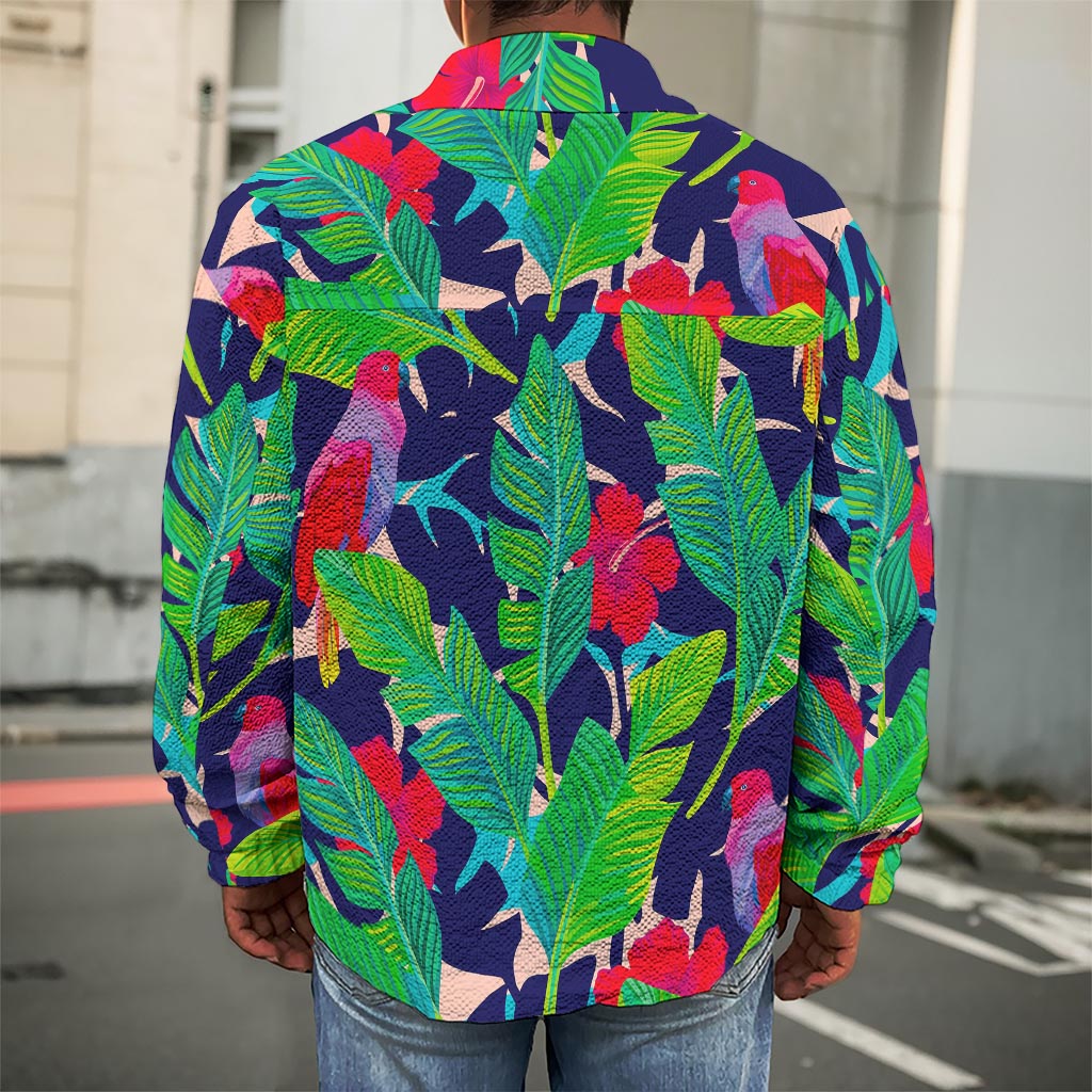 Parrot Banana Leaf Hawaii Pattern Print Men's Shirt Jacket