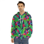 Parrot Banana Leaf Hawaii Pattern Print Men's Velvet Pullover Hoodie