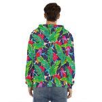 Parrot Banana Leaf Hawaii Pattern Print Men's Velvet Pullover Hoodie
