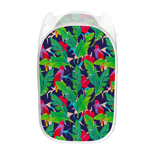 Parrot Banana Leaf Hawaii Pattern Print Mesh Laundry Hamper