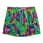 Parrot Banana Leaf Hawaii Pattern Print Mesh Shorts