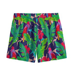 Parrot Banana Leaf Hawaii Pattern Print Mesh Shorts