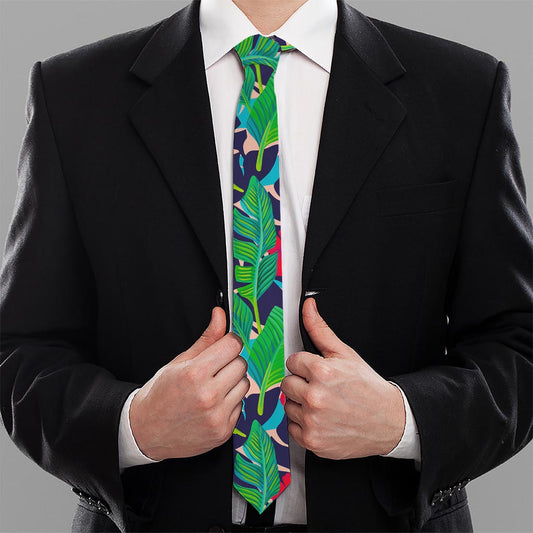 Parrot Banana Leaf Hawaii Pattern Print Necktie
