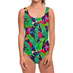 Parrot Banana Leaf Hawaii Pattern Print One Piece Swimsuit