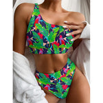 Parrot Banana Leaf Hawaii Pattern Print One Shoulder Bikini Top