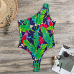 Parrot Banana Leaf Hawaii Pattern Print One Shoulder Bodysuit