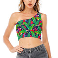 Parrot Banana Leaf Hawaii Pattern Print One Shoulder Crop Top