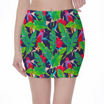 Parrot Banana Leaf Hawaii Pattern Print Pencil Mini Skirt