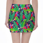 Parrot Banana Leaf Hawaii Pattern Print Pencil Mini Skirt