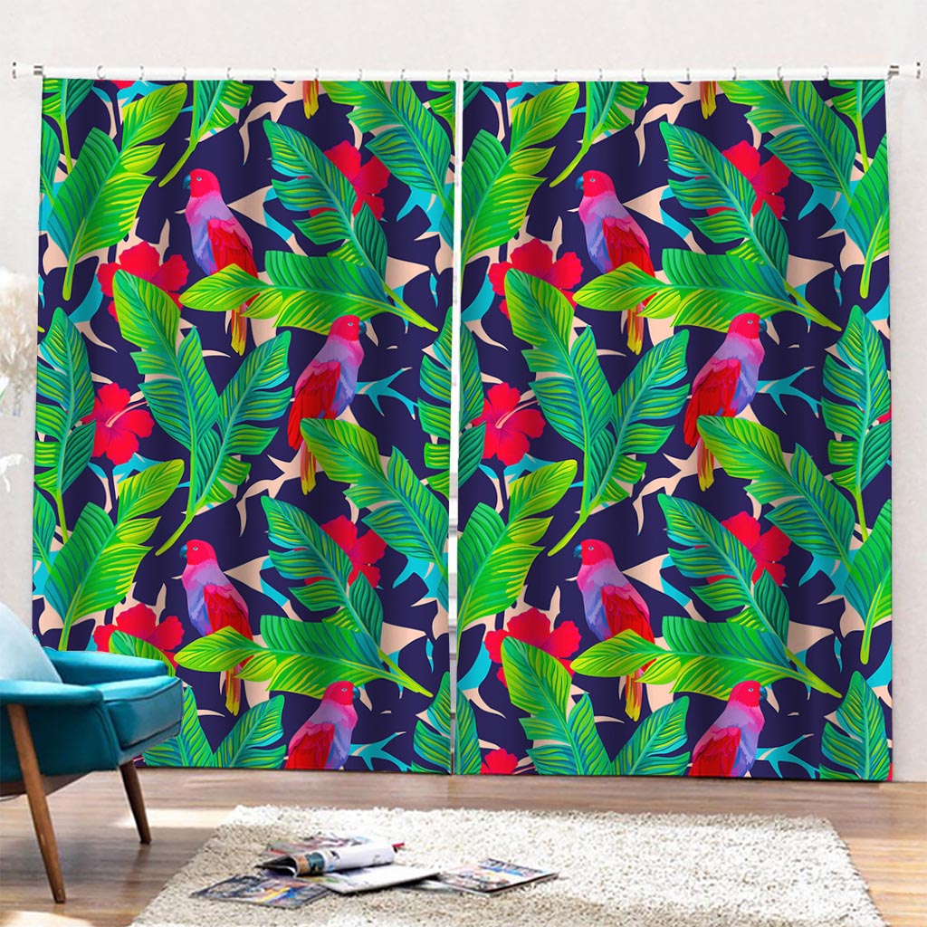 Parrot Banana Leaf Hawaii Pattern Print Pencil Pleat Curtains