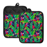 Parrot Banana Leaf Hawaii Pattern Print Pot Holders With Pocket