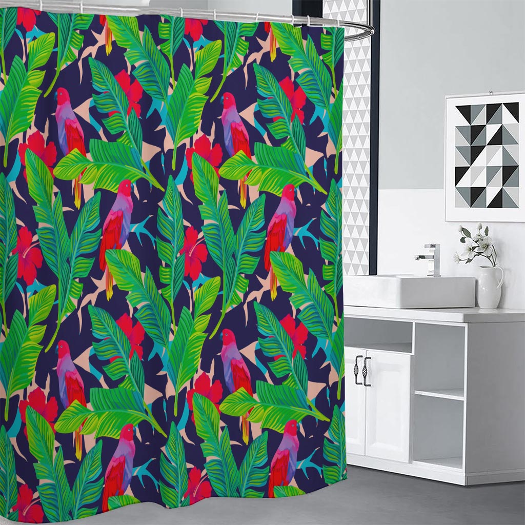 Parrot Banana Leaf Hawaii Pattern Print Premium Shower Curtain