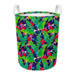 Parrot Banana Leaf Hawaii Pattern Print Round Laundry Basket