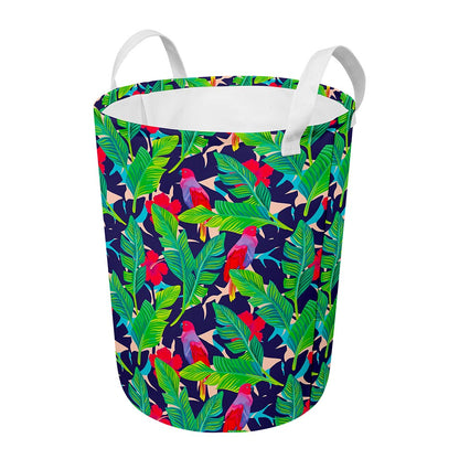 Parrot Banana Leaf Hawaii Pattern Print Round Laundry Basket