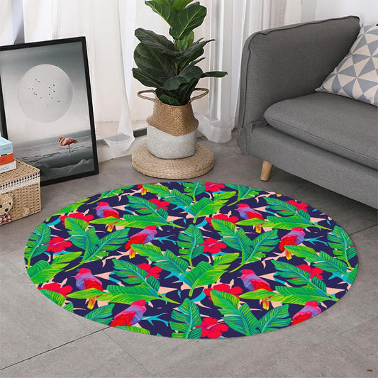 Parrot Banana Leaf Hawaii Pattern Print Round Rug