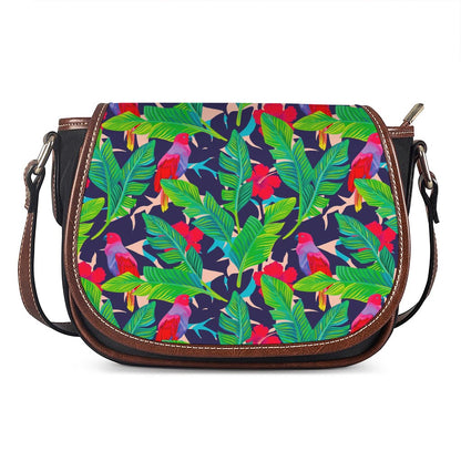 Parrot Banana Leaf Hawaii Pattern Print Saddle Bag