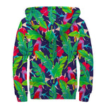 Parrot Banana Leaf Hawaii Pattern Print Sherpa Lined Zip Up Hoodie