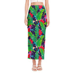 Parrot Banana Leaf Hawaii Pattern Print Side Slit Maxi Skirt