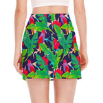 Parrot Banana Leaf Hawaii Pattern Print Side Slit Mini Skirt
