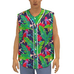 Parrot Banana Leaf Hawaii Pattern Print Sleeveless Baseball Jersey