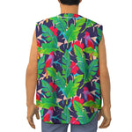 Parrot Banana Leaf Hawaii Pattern Print Sleeveless Baseball Jersey