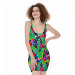 Parrot Banana Leaf Hawaii Pattern Print Sleeveless Bodycon Dress