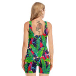 Parrot Banana Leaf Hawaii Pattern Print Sleeveless One Piece Swimsuit
