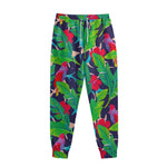 Parrot Banana Leaf Hawaii Pattern Print Sweatpants