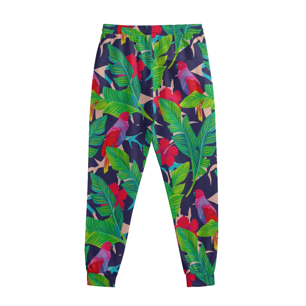 Parrot Banana Leaf Hawaii Pattern Print Sweatpants