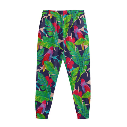 Parrot Banana Leaf Hawaii Pattern Print Sweatpants