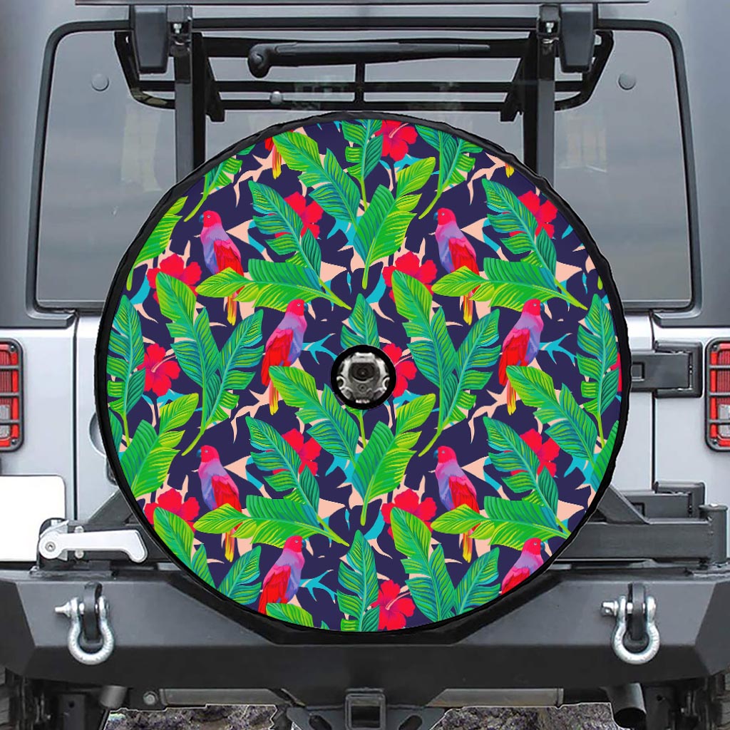 Parrot Banana Leaf Hawaii Pattern Print Tire Cover With Camera Hole