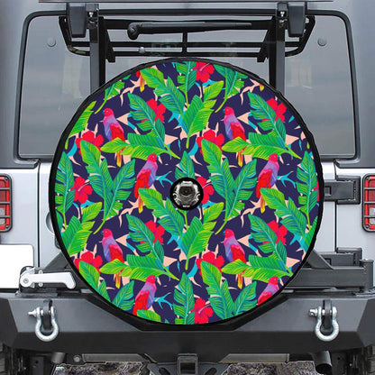 Parrot Banana Leaf Hawaii Pattern Print Tire Cover With Camera Hole