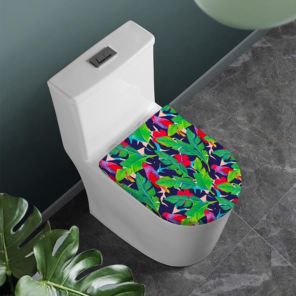 Parrot Banana Leaf Hawaii Pattern Print Toilet Lid Cover