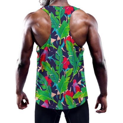 Parrot Banana Leaf Hawaii Pattern Print Training Tank Top