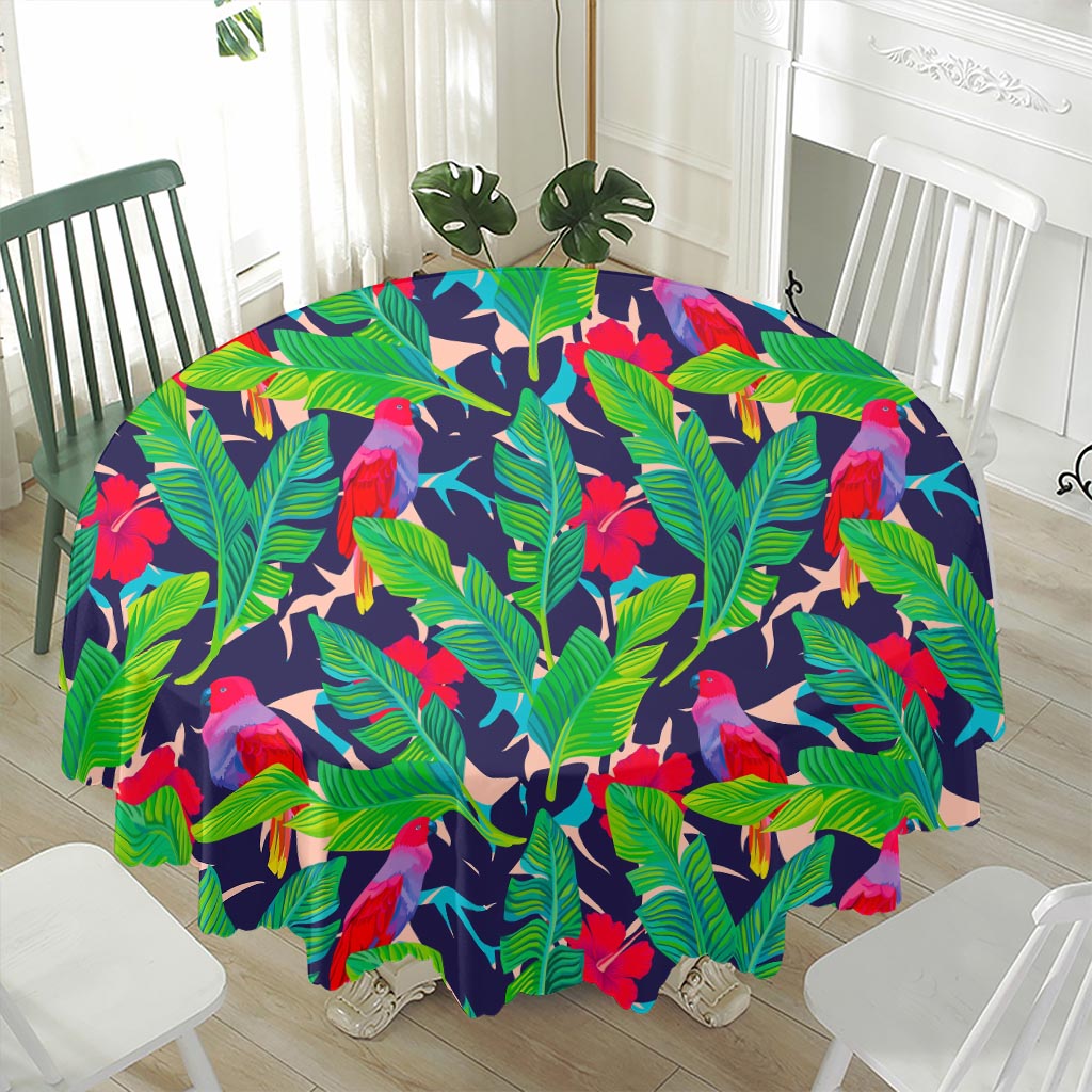 Parrot Banana Leaf Hawaii Pattern Print Waterproof Round Tablecloth
