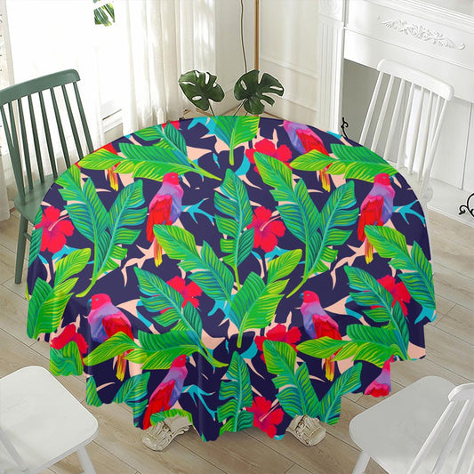 Parrot Banana Leaf Hawaii Pattern Print Waterproof Round Tablecloth